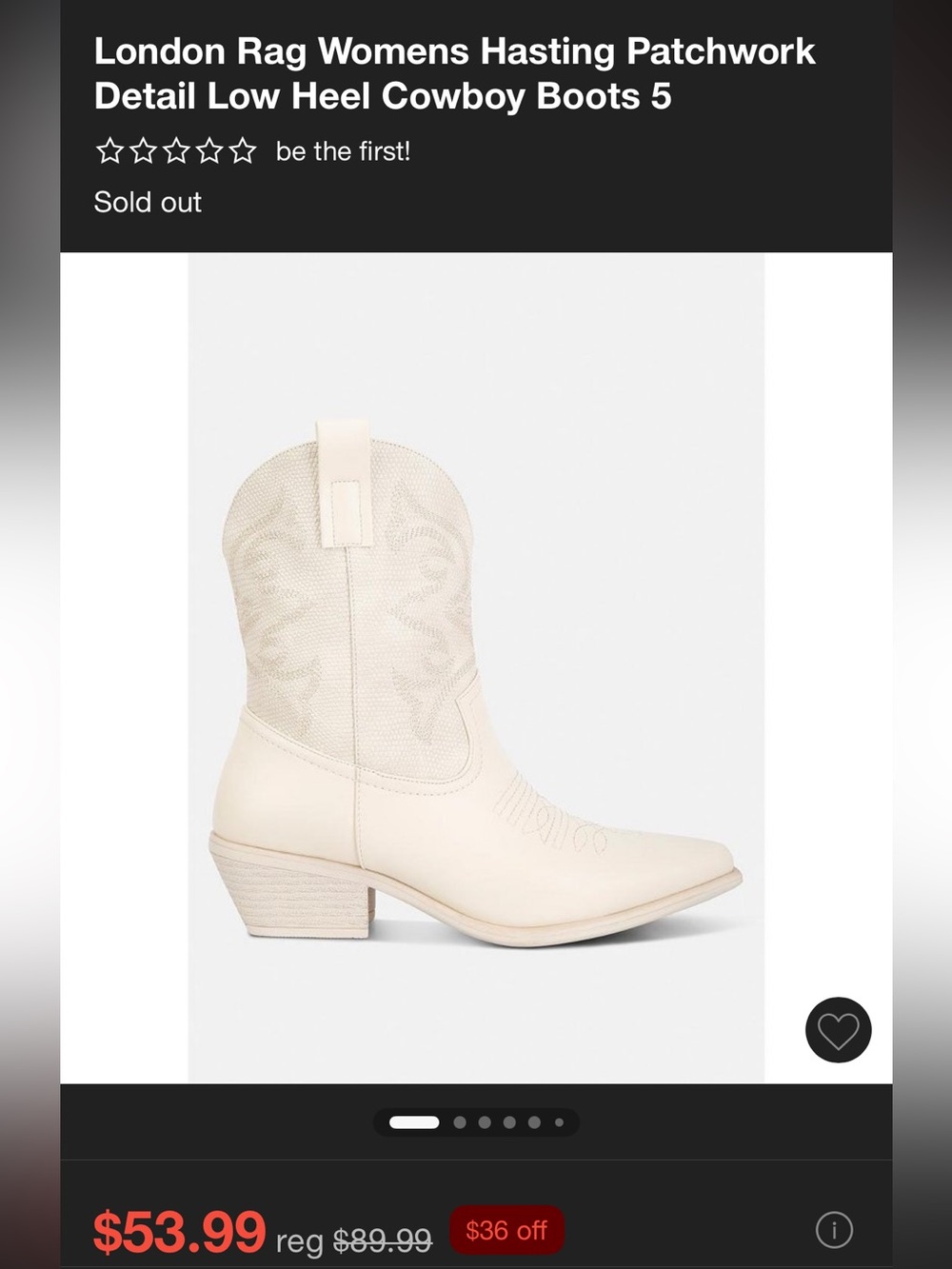 London Rag Cream Low Heel Western Ankle Boots